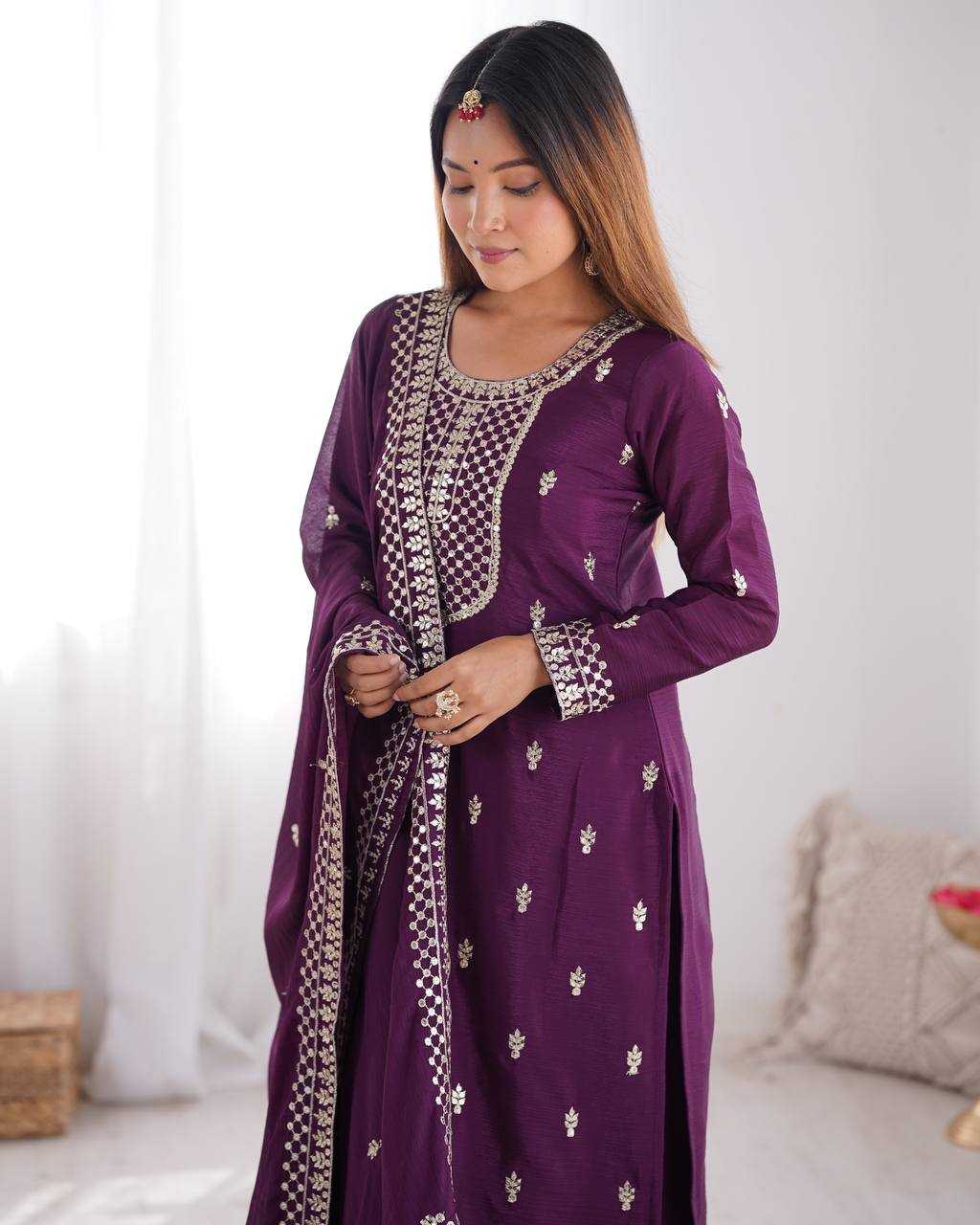 Ynf Chinon Silk KESH504 282 Suits & Dresses Wedding Collections Festive Collections Wholesale Embroidery Suits Ladies Silk Suit Wedding Outfits Manufacturer