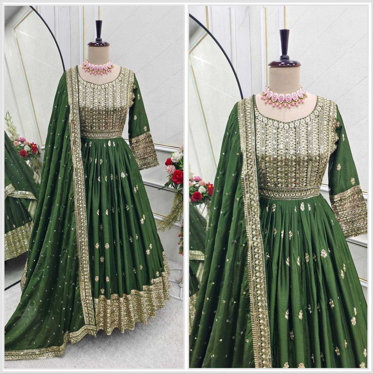 Ynf Chinon Silk KESH506 104 Gowns Wedding Collections Festive Collections Wholesale Embroidery Gowns Silk Gowns Gown With Dupatta Manufacturer