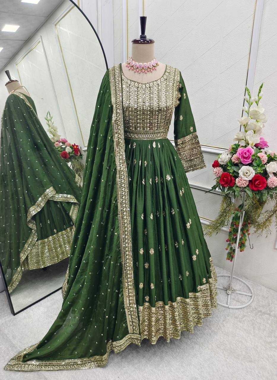 Ynf Chinon Silk KESH506 104 Gowns Wedding Collections Festive Collections Wholesale Embroidery Gowns Silk Gowns Gown With Dupatta Manufacturer