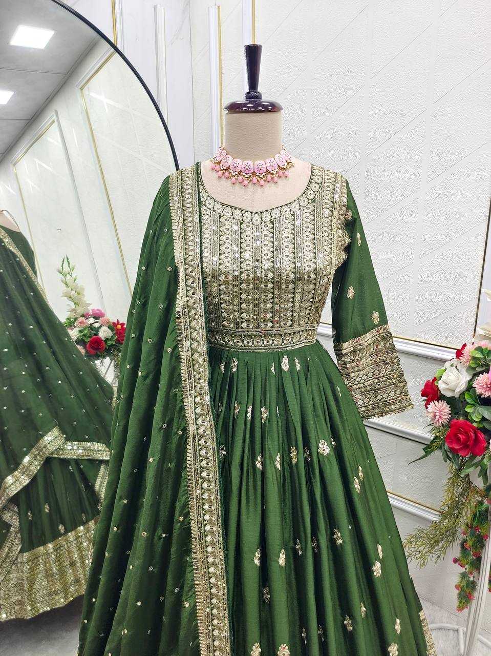 Ynf Chinon Silk KESH506 104 Gowns Wedding Collections Festive Collections Wholesale Embroidery Gowns Silk Gowns Gown With Dupatta Manufacturer