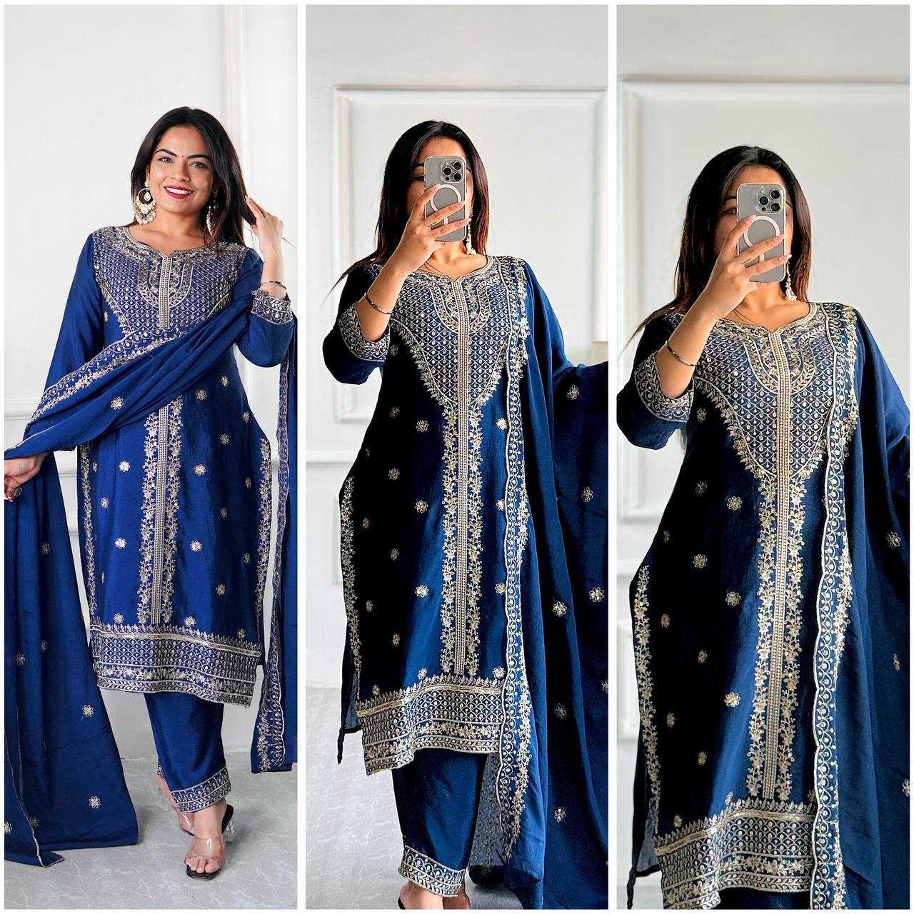 Ynf Chinon Silk KESH506 108 Suits & Dresses Wedding Collections Festive Collections Wholesale Embroidery Suits Ladies Silk Suit Wedding Outfits Manufacturer