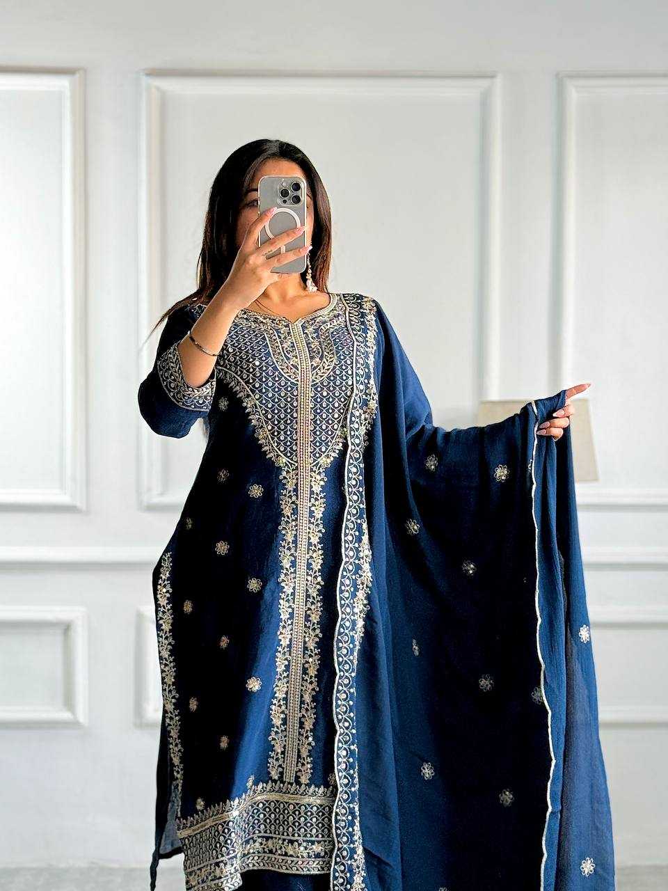Ynf Chinon Silk KESH506 108 Suits & Dresses Wedding Collections Festive Collections Wholesale Embroidery Suits Ladies Silk Suit Wedding Outfits Manufacturer