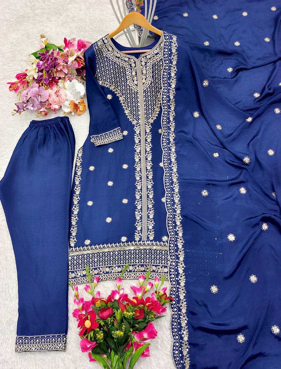 Ynf Chinon Silk KESH506 108 Suits & Dresses Wedding Collections Festive Collections Wholesale Embroidery Suits Ladies Silk Suit Wedding Outfits Manufacturer