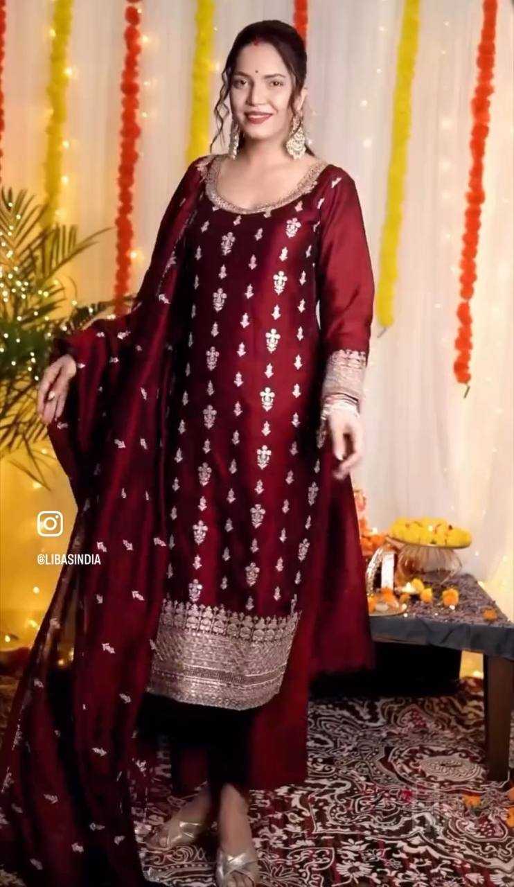 Ynf Chinon Silk KESH506 109 Suits & Dresses Wedding Collections Festive Collections Wholesale Embroidery Suits Ladies Silk Suit Wedding Outfits Manufacturer