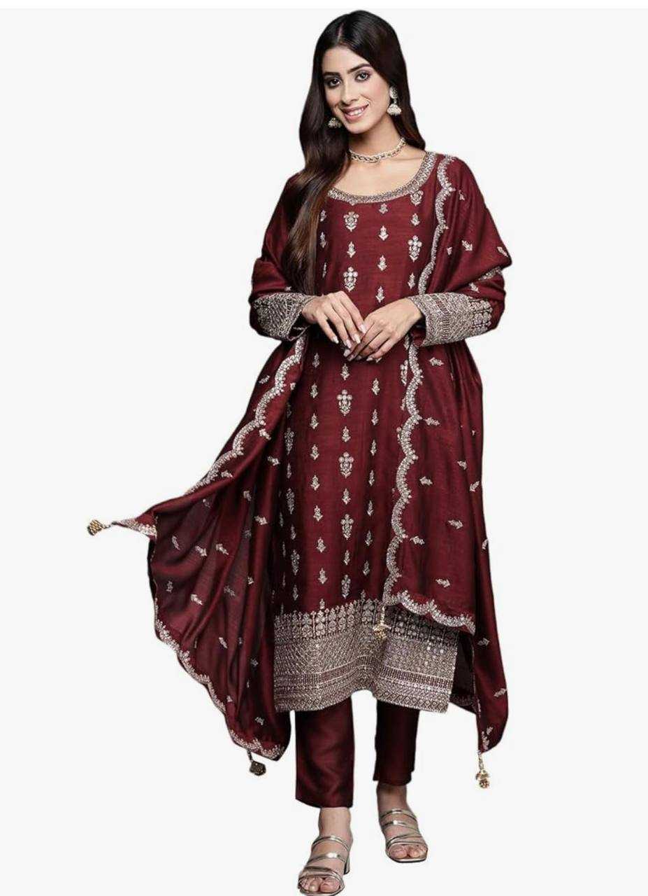 Ynf Chinon Silk KESH506 109 Suits & Dresses Wedding Collections Festive Collections Wholesale Embroidery Suits Ladies Silk Suit Wedding Outfits Manufacturer
