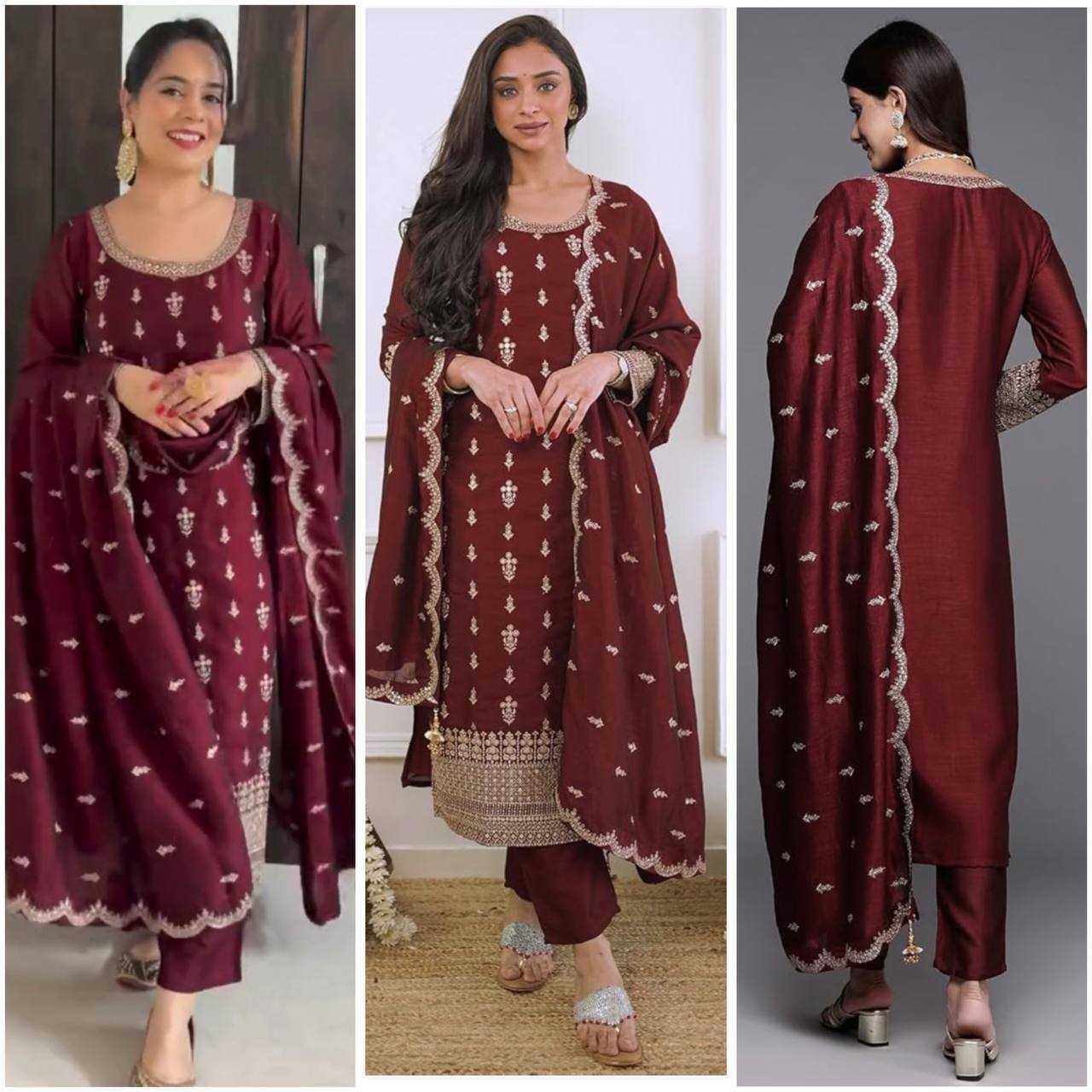 Ynf Chinon Silk KESH506 109 Suits & Dresses Wedding Collections Festive Collections Wholesale Embroidery Suits Ladies Silk Suit Wedding Outfits Manufacturer