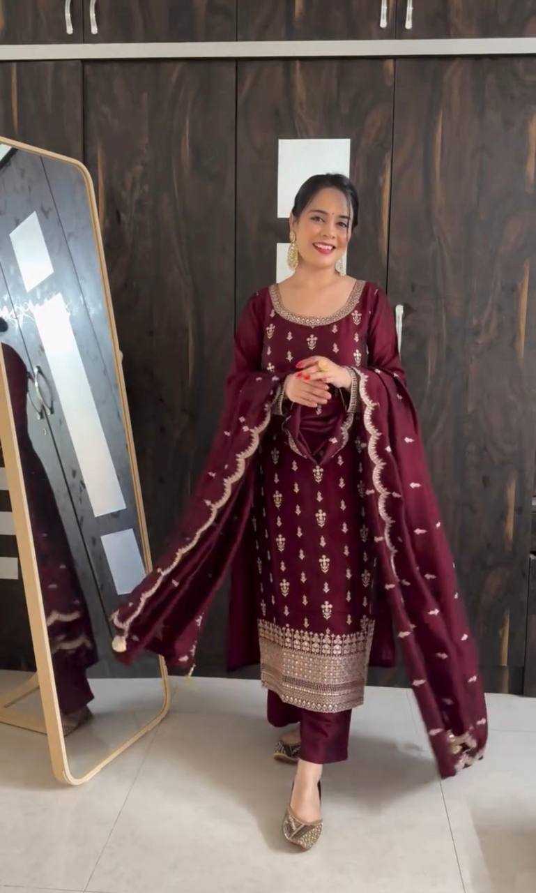 Ynf Chinon Silk KESH506 109 Suits & Dresses Wedding Collections Festive Collections Wholesale Embroidery Suits Ladies Silk Suit Wedding Outfits Manufacturer