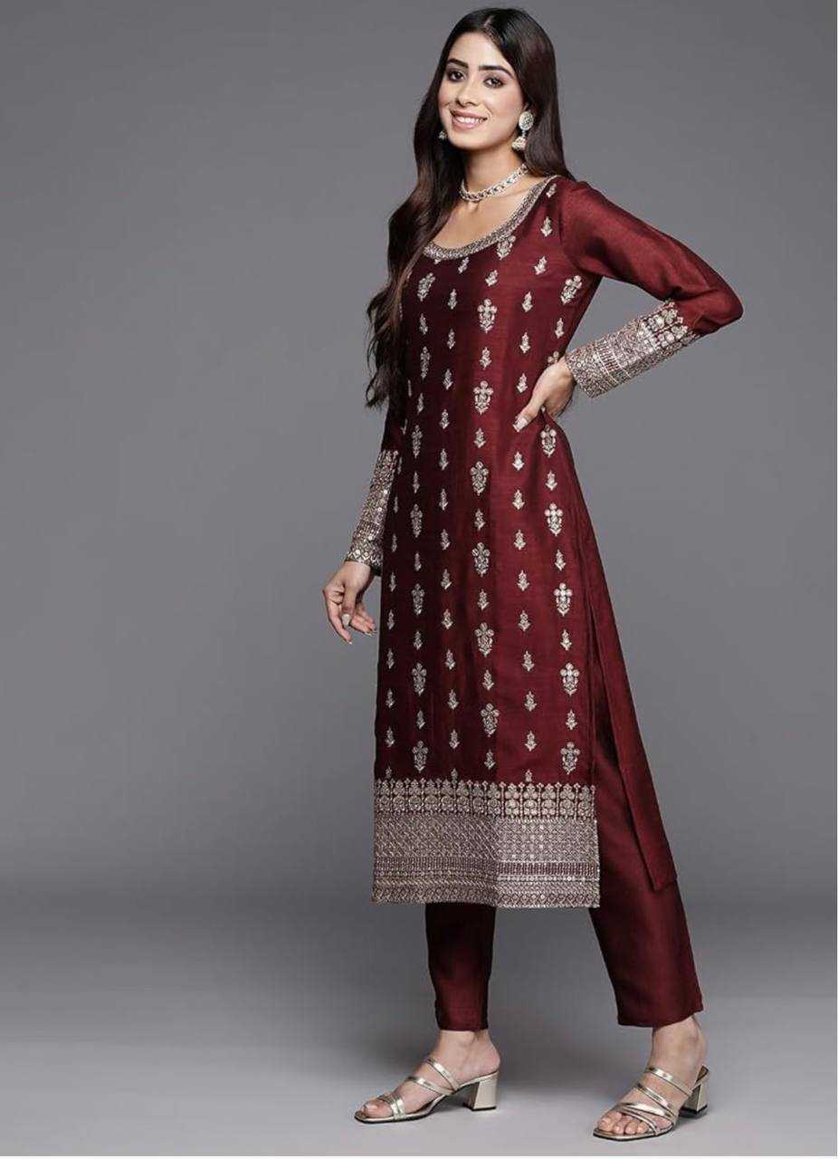 Ynf Chinon Silk KESH506 109 Suits & Dresses Wedding Collections Festive Collections Wholesale Embroidery Suits Ladies Silk Suit Wedding Outfits Manufacturer