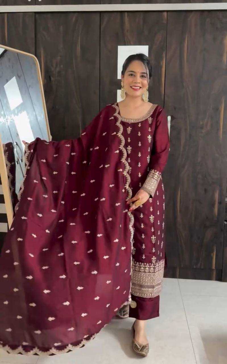Ynf Chinon Silk KESH506 109 Suits & Dresses Wedding Collections Festive Collections Wholesale Embroidery Suits Ladies Silk Suit Wedding Outfits Manufacturer