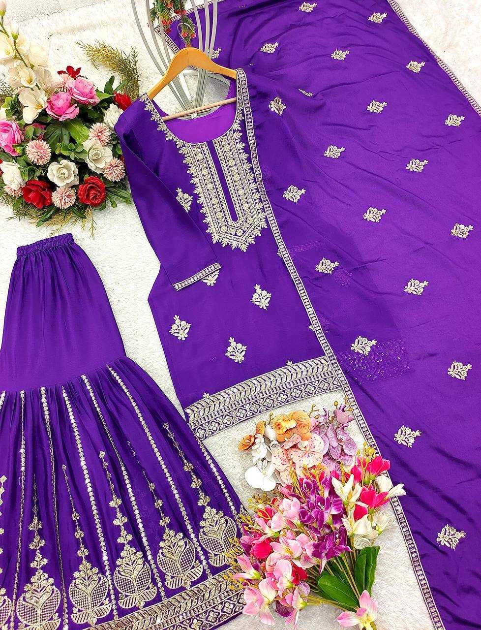 Ynf Chinon Silk KESH506 1147 Suits & Dresses Wedding Collections Festive Collections Wholesale Sharara Salwar Suits Embroidery Suits Ladies Silk Suit Manufacturer