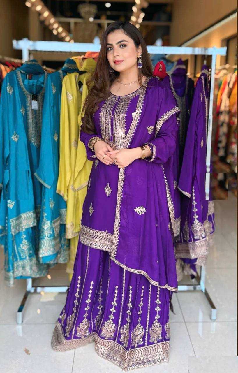 Ynf Chinon Silk KESH506 1147 Suits & Dresses Wedding Collections Festive Collections Wholesale Sharara Salwar Suits Embroidery Suits Ladies Silk Suit Manufacturer