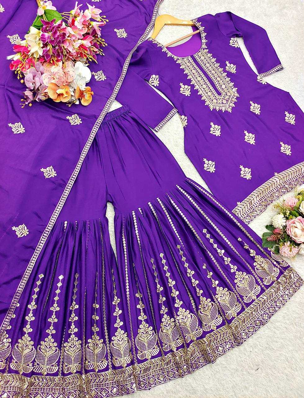 Ynf Chinon Silk KESH506 1147 Suits & Dresses Wedding Collections Festive Collections Wholesale Sharara Salwar Suits Embroidery Suits Ladies Silk Suit Manufacturer
