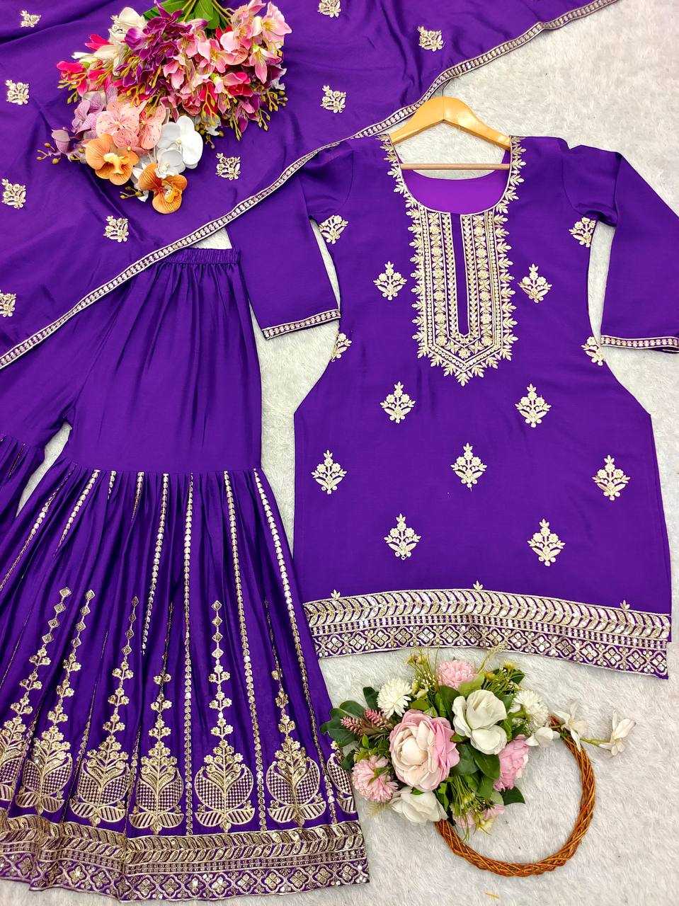 Ynf Chinon Silk KESH506 1147 Suits & Dresses Wedding Collections Festive Collections Wholesale Sharara Salwar Suits Embroidery Suits Ladies Silk Suit Manufacturer