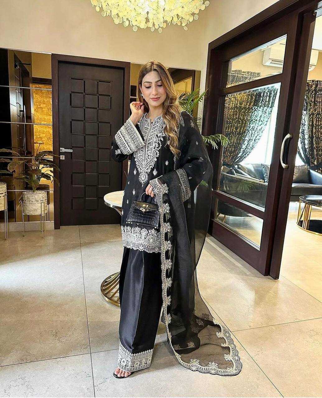 Ynf Chinon Silk KESH506 1148 Suits & Dresses Wedding Collections Festive Collections Wholesale Embroidery Suits Palazzo Suit Ladies Silk Suit Manufacturer