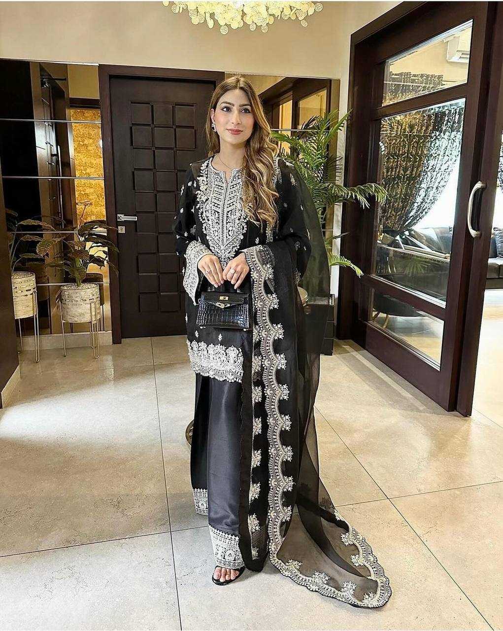 Ynf Chinon Silk KESH506 1148 Suits & Dresses Wedding Collections Festive Collections Wholesale Embroidery Suits Palazzo Suit Ladies Silk Suit Manufacturer