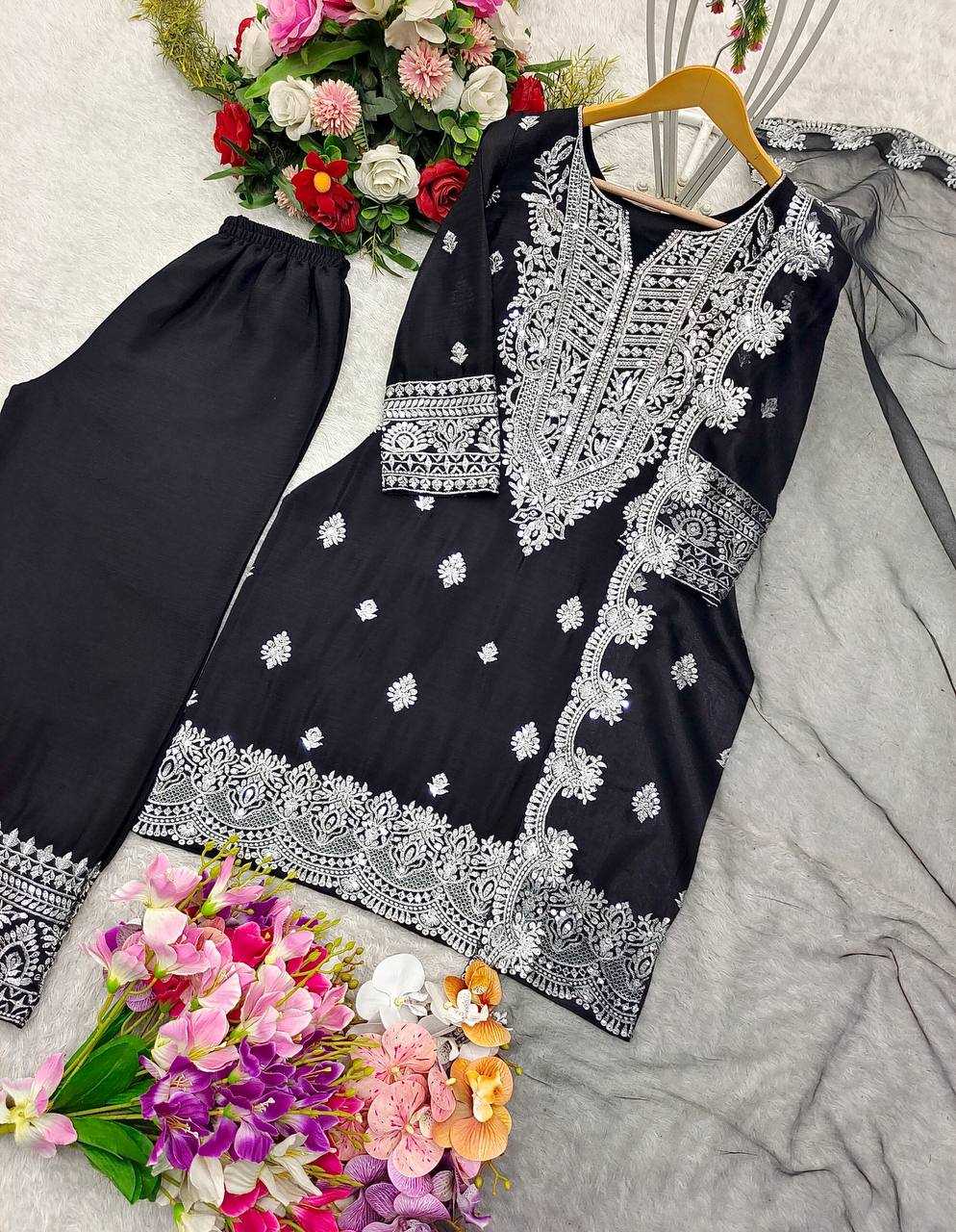 Ynf Chinon Silk KESH506 1148 Suits & Dresses Wedding Collections Festive Collections Wholesale Embroidery Suits Palazzo Suit Ladies Silk Suit Manufacturer