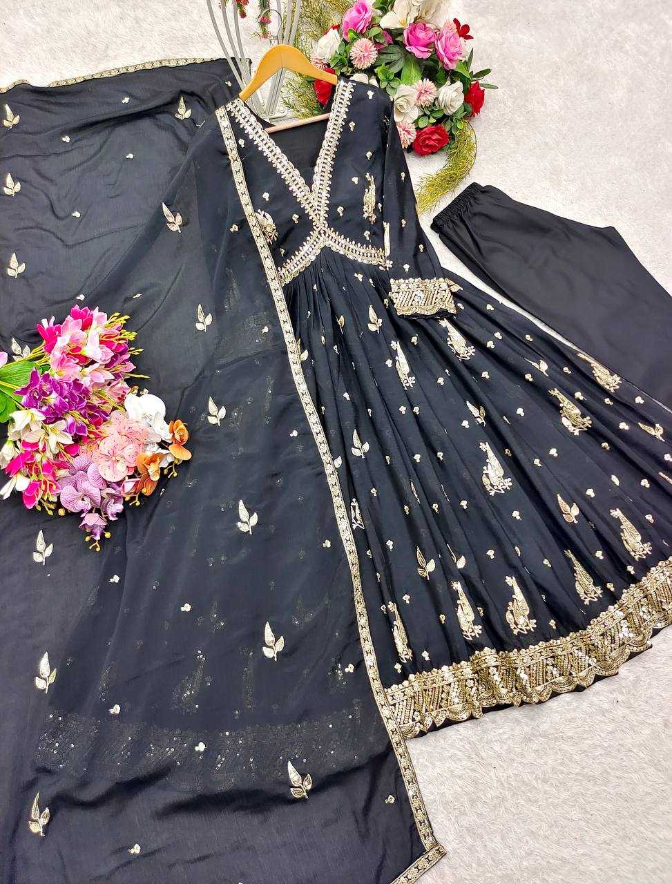 Ynf Chinon Silk KESH506 1149 Gowns Wholesale Fancy Gowns Embroidery Gowns Designer Gowns Manufacturer