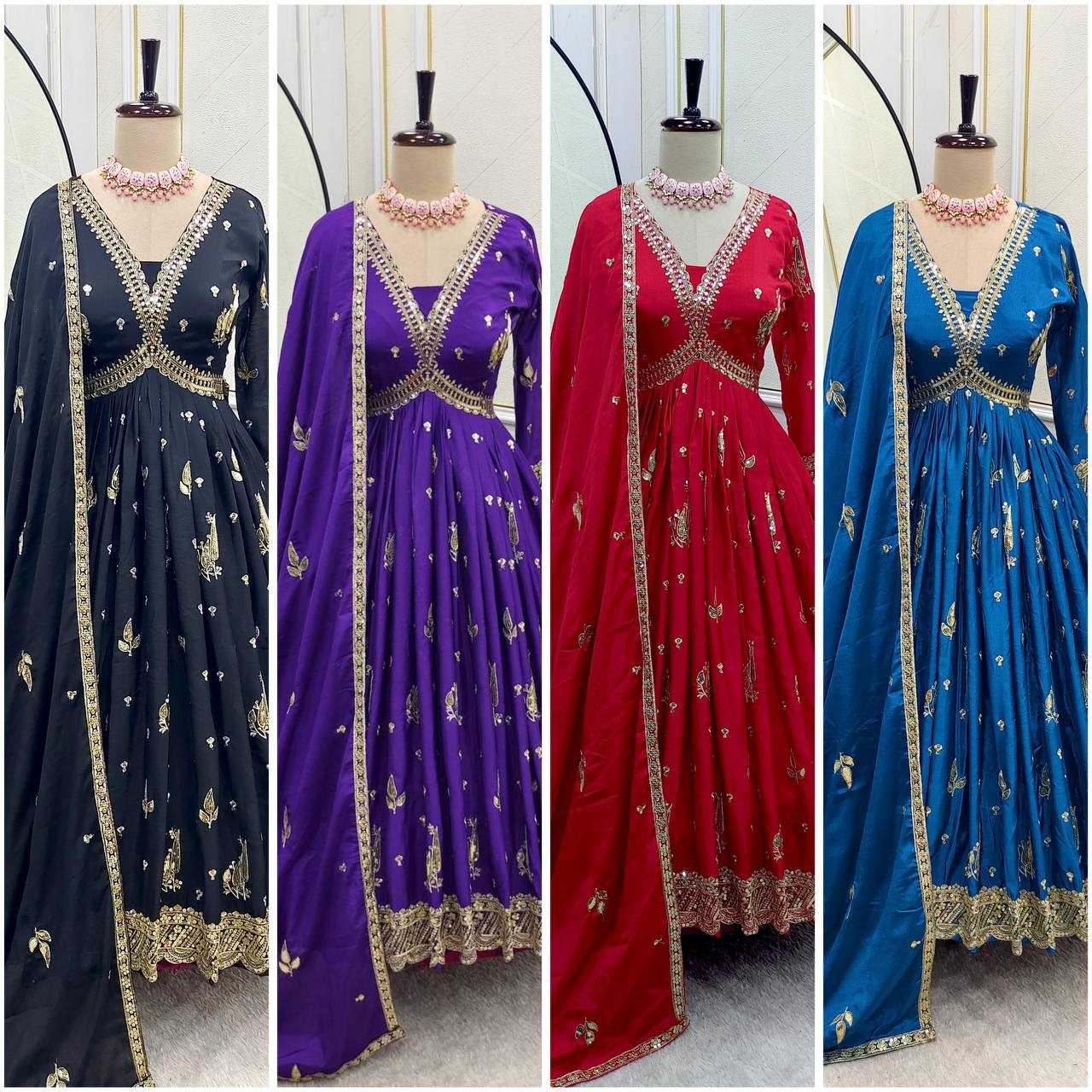 Ynf Chinon Silk KESH506 1149 Gowns Wholesale Fancy Gowns Embroidery Gowns Designer Gowns Manufacturer