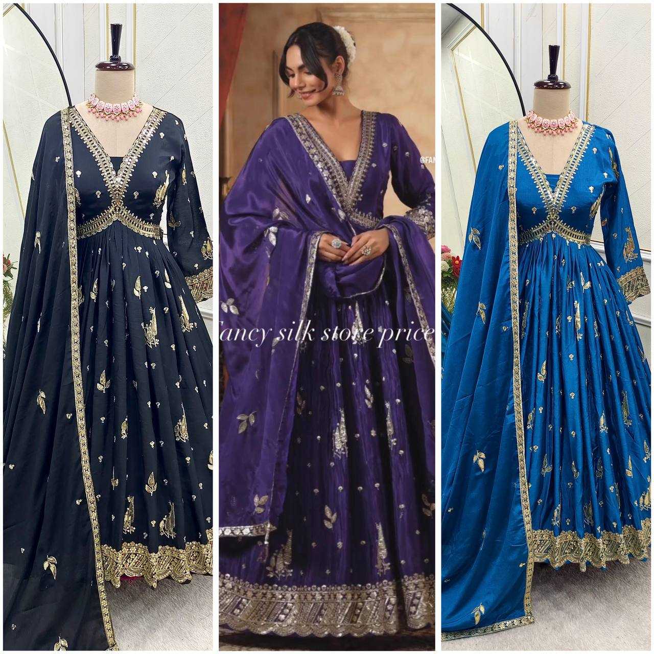 Ynf Chinon Silk KESH506 1149 Gowns Wholesale Fancy Gowns Embroidery Gowns Designer Gowns Manufacturer