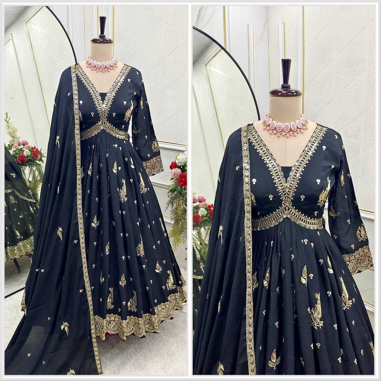 Ynf Chinon Silk KESH506 1149 Gowns Wholesale Fancy Gowns Embroidery Gowns Designer Gowns Manufacturer