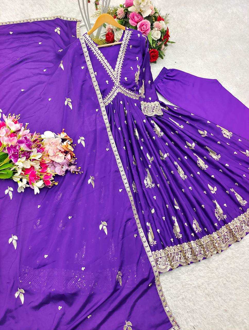 Ynf Chinon Silk KESH506 1149 Gowns Wholesale Fancy Gowns Embroidery Gowns Designer Gowns Manufacturer