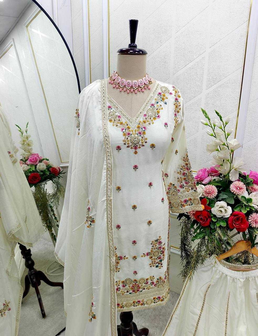 Ynf Chinon Silk KESH506 1151 Suits & Dresses Wedding Collections Festive Collections Wholesale Sharara Salwar Suits Embroidery Suits Ladies Silk Suit Manufacturer