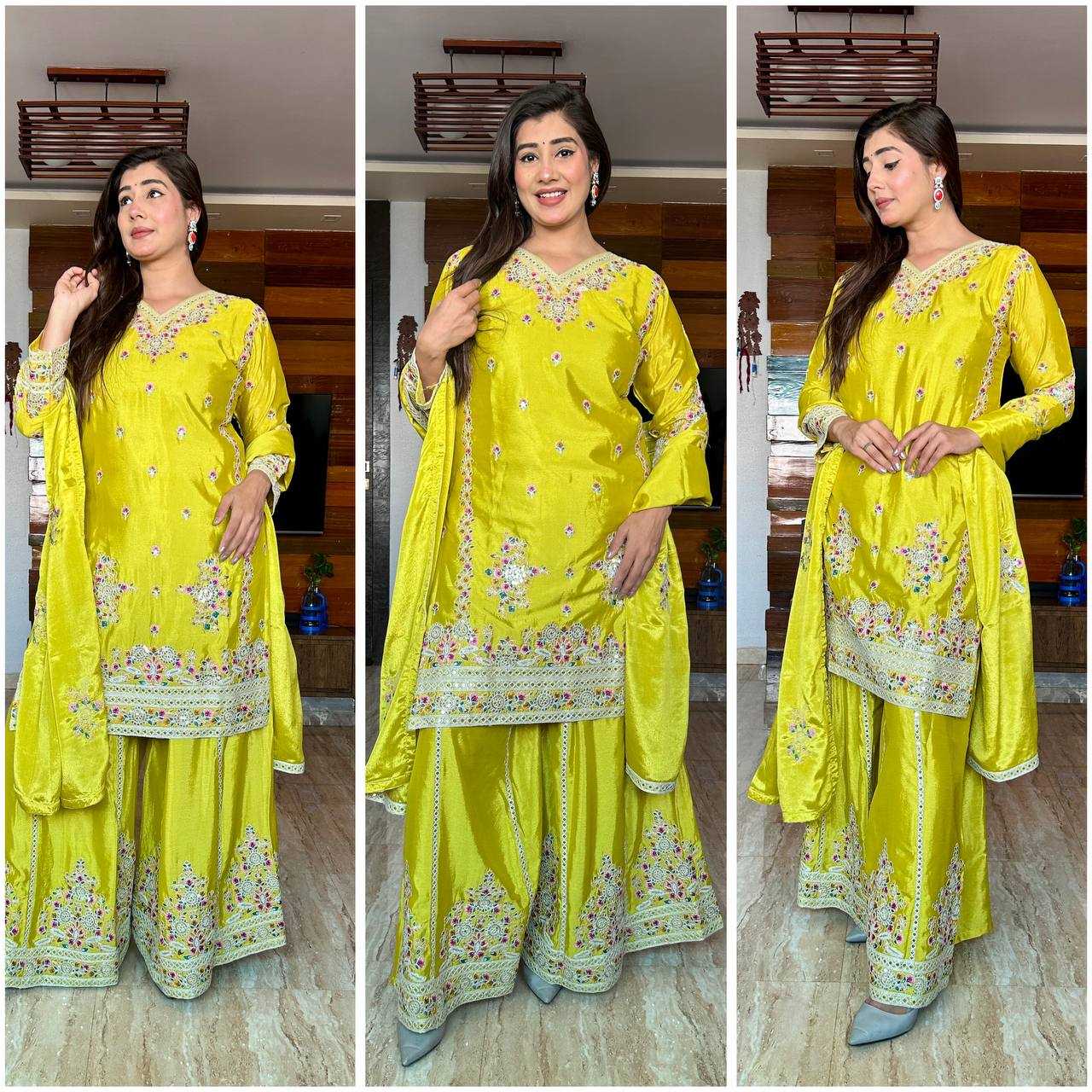 Ynf Chinon Silk KESH506 1151 Suits & Dresses Wedding Collections Festive Collections Wholesale Sharara Salwar Suits Embroidery Suits Ladies Silk Suit Manufacturer