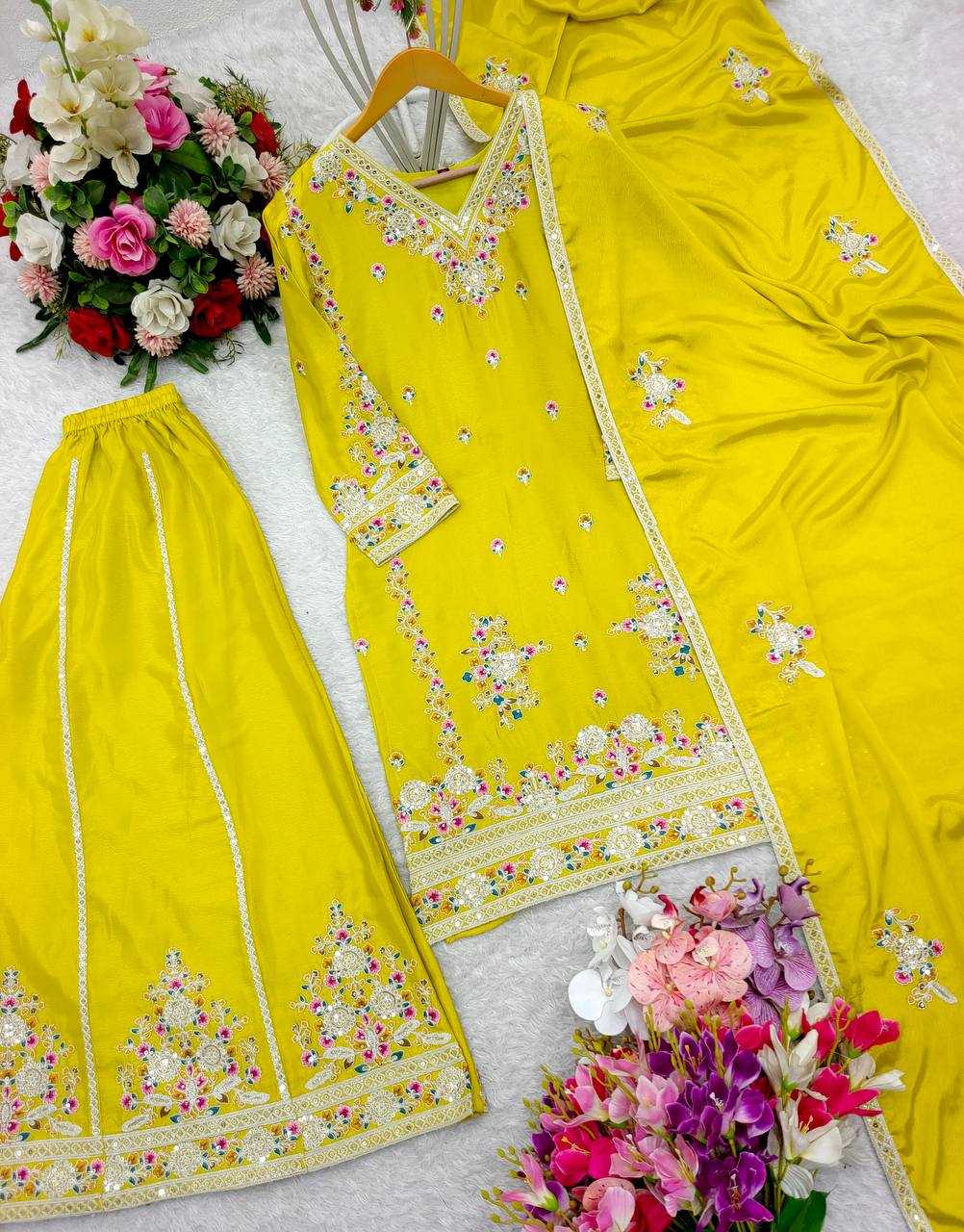 Ynf Chinon Silk KESH506 1151 Suits & Dresses Wedding Collections Festive Collections Wholesale Sharara Salwar Suits Embroidery Suits Ladies Silk Suit Manufacturer