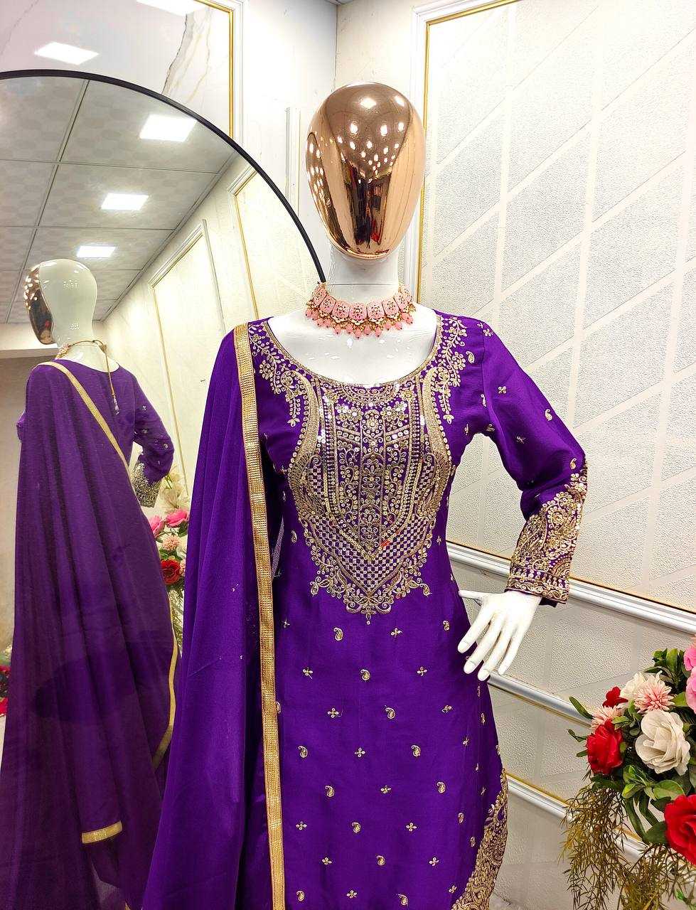 Ynf Chinon Silk KESH506 1153 Suits & Dresses Wedding Collections Festive Collections Wholesale Embroidery Suits Ladies Silk Suit Dhoti Salwar Suit Manufacturer