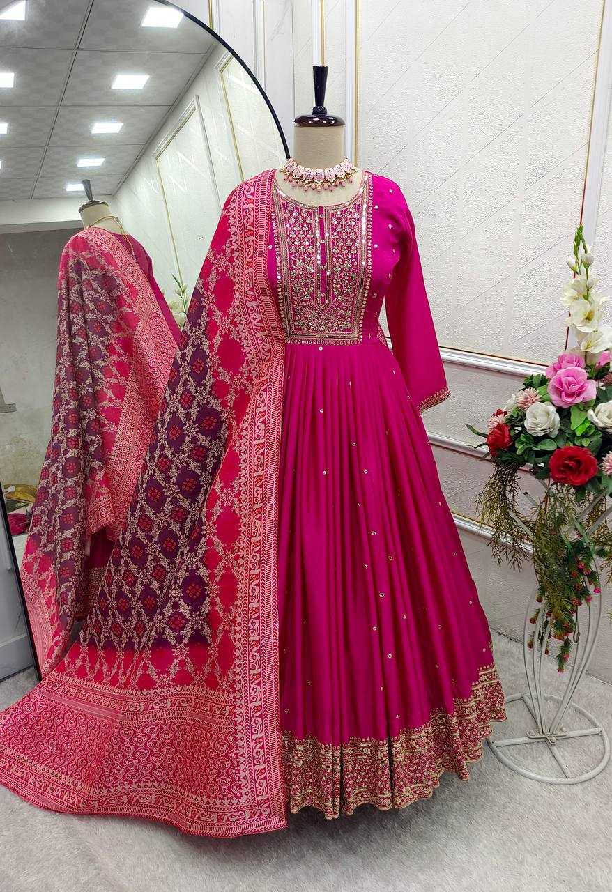 Ynf Chinon Silk KESH506 1154 Gowns Wedding Collections Festive Collections Wholesale Embroidery Gowns Silk Gowns Gown With Dupatta Manufacturer