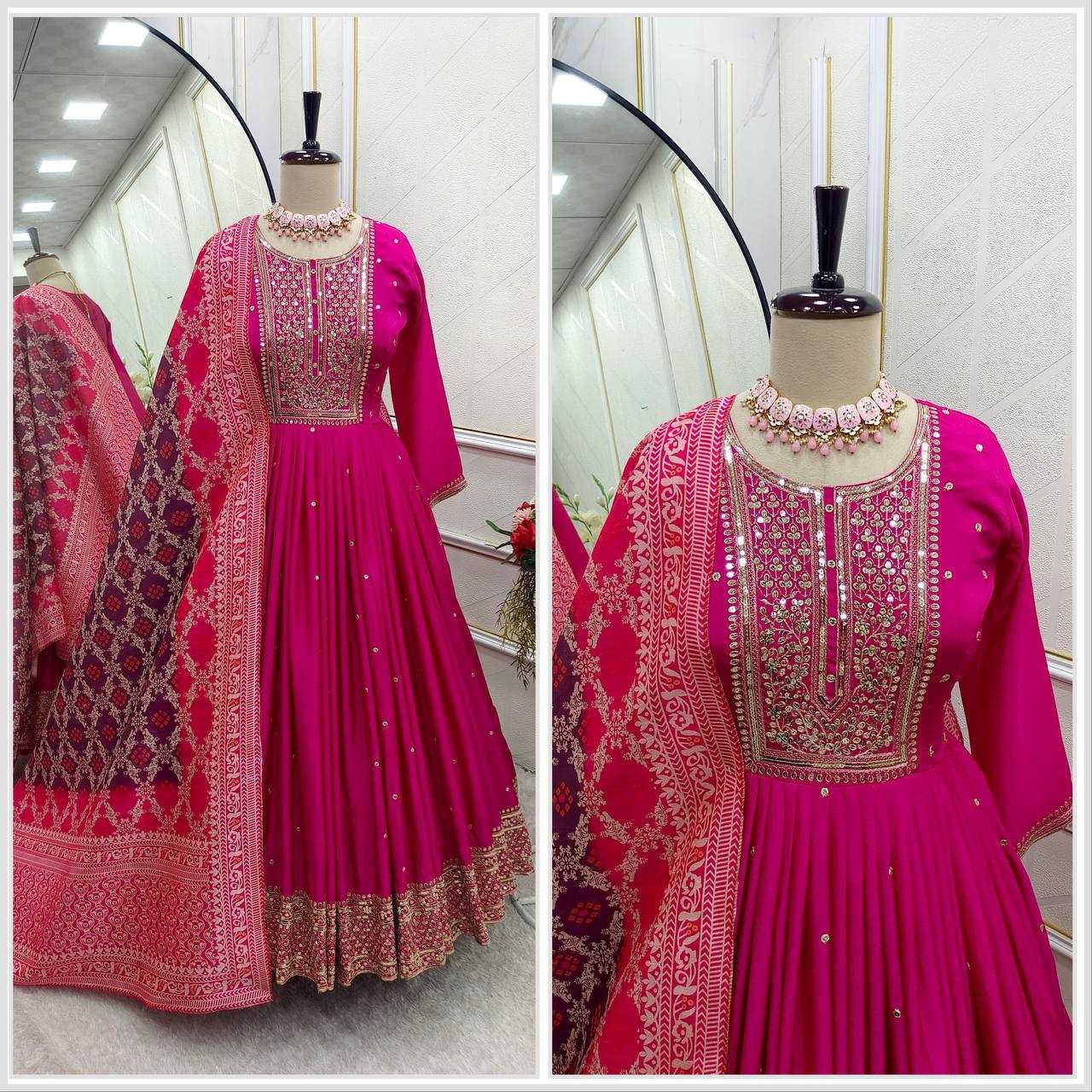 Ynf Chinon Silk KESH506 1154 Gowns Wedding Collections Festive Collections Wholesale Embroidery Gowns Silk Gowns Gown With Dupatta Manufacturer