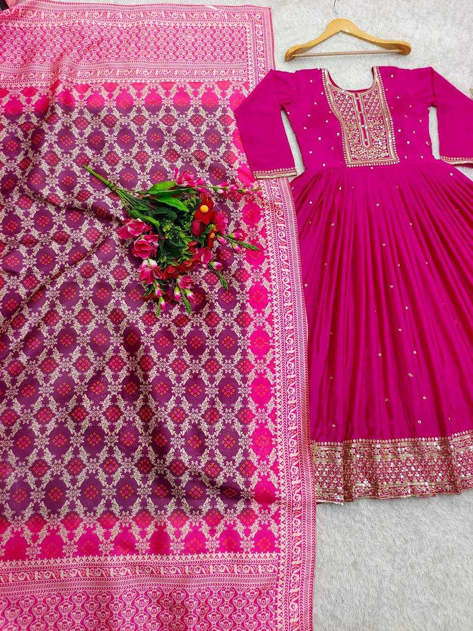 Ynf Chinon Silk KESH506 1154 Gowns Wedding Collections Festive Collections Wholesale Embroidery Gowns Silk Gowns Gown With Dupatta Manufacturer
