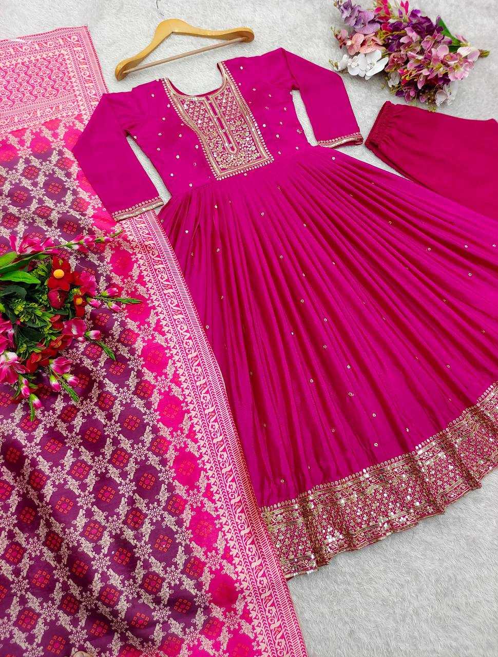 Ynf Chinon Silk KESH506 1154 Gowns Wedding Collections Festive Collections Wholesale Embroidery Gowns Silk Gowns Gown With Dupatta Manufacturer