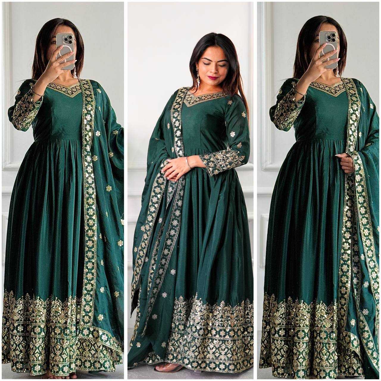 Ynf Chinon Silk KESH506 1155 Gowns Wedding Collections Festive Collections Wholesale Embroidery Gowns Silk Gowns Sequin Gowns Manufacturer