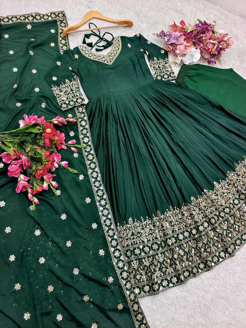 Ynf Chinon Silk KESH506 1155 Gowns Wedding Collections Festive Collections Wholesale Embroidery Gowns Silk Gowns Sequin Gowns Manufacturer