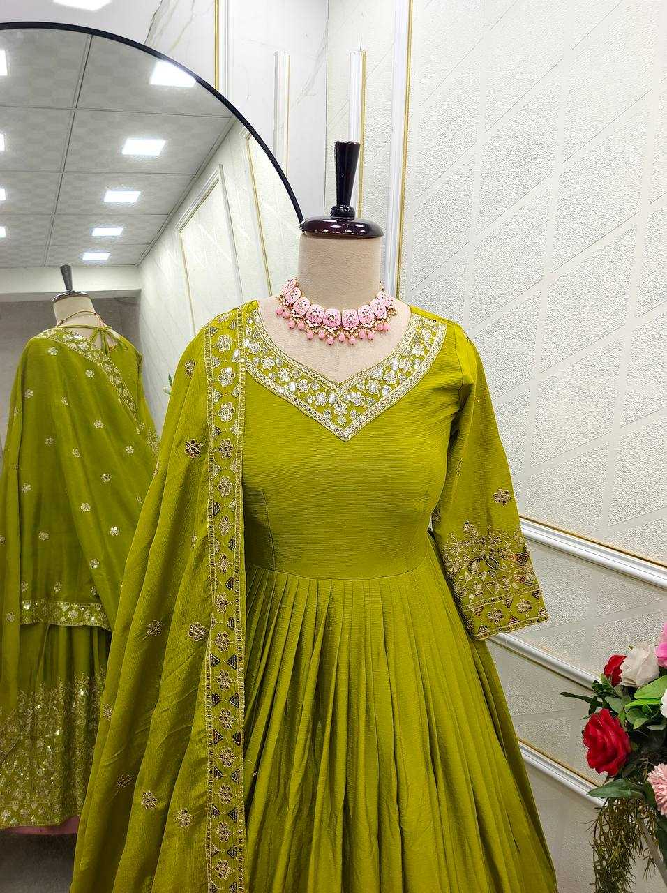 Ynf Chinon Silk KESH506 1155 Gowns Wedding Collections Festive Collections Wholesale Embroidery Gowns Silk Gowns Sequin Gowns Manufacturer