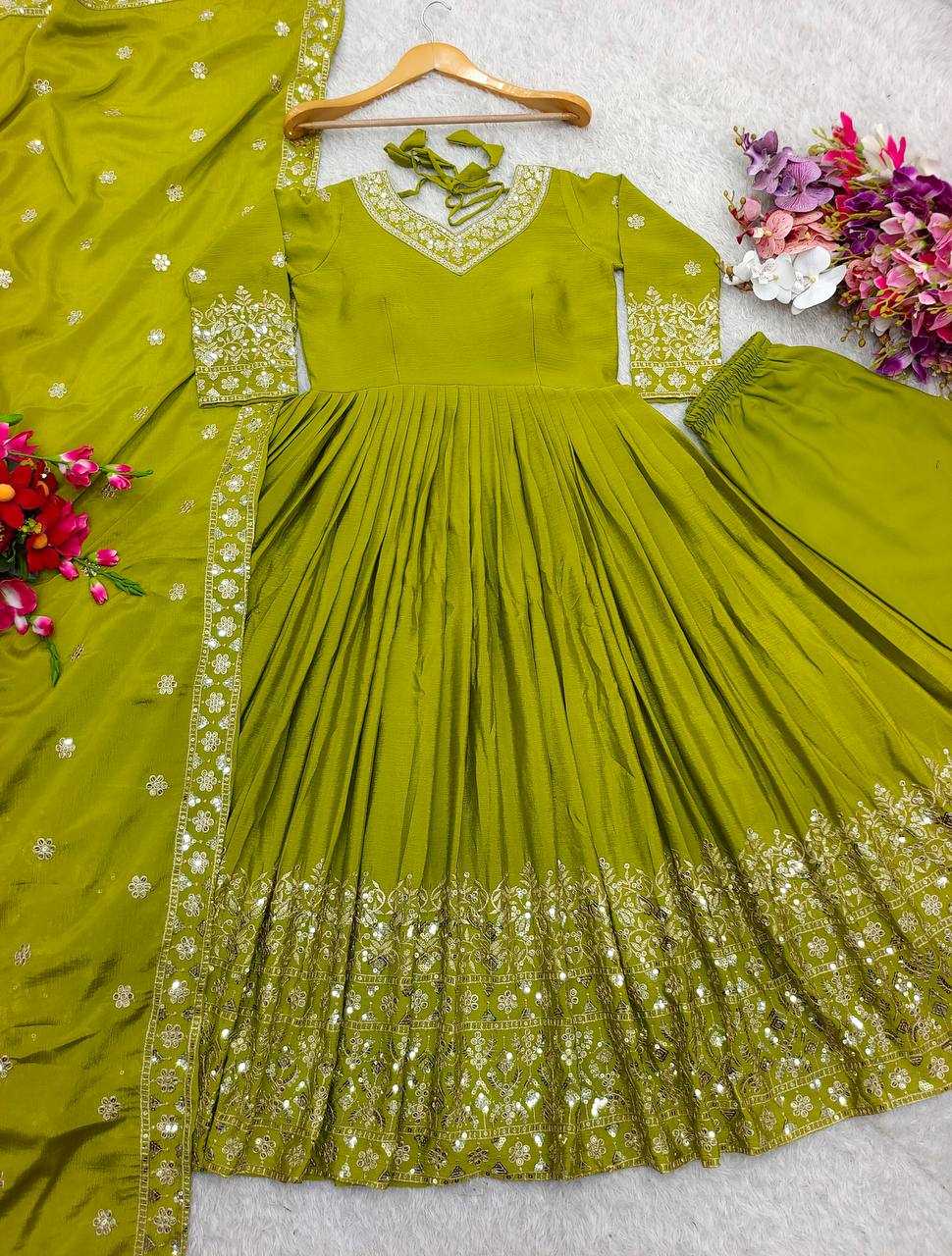 Ynf Chinon Silk KESH506 1155 Gowns Wedding Collections Festive Collections Wholesale Embroidery Gowns Silk Gowns Sequin Gowns Manufacturer