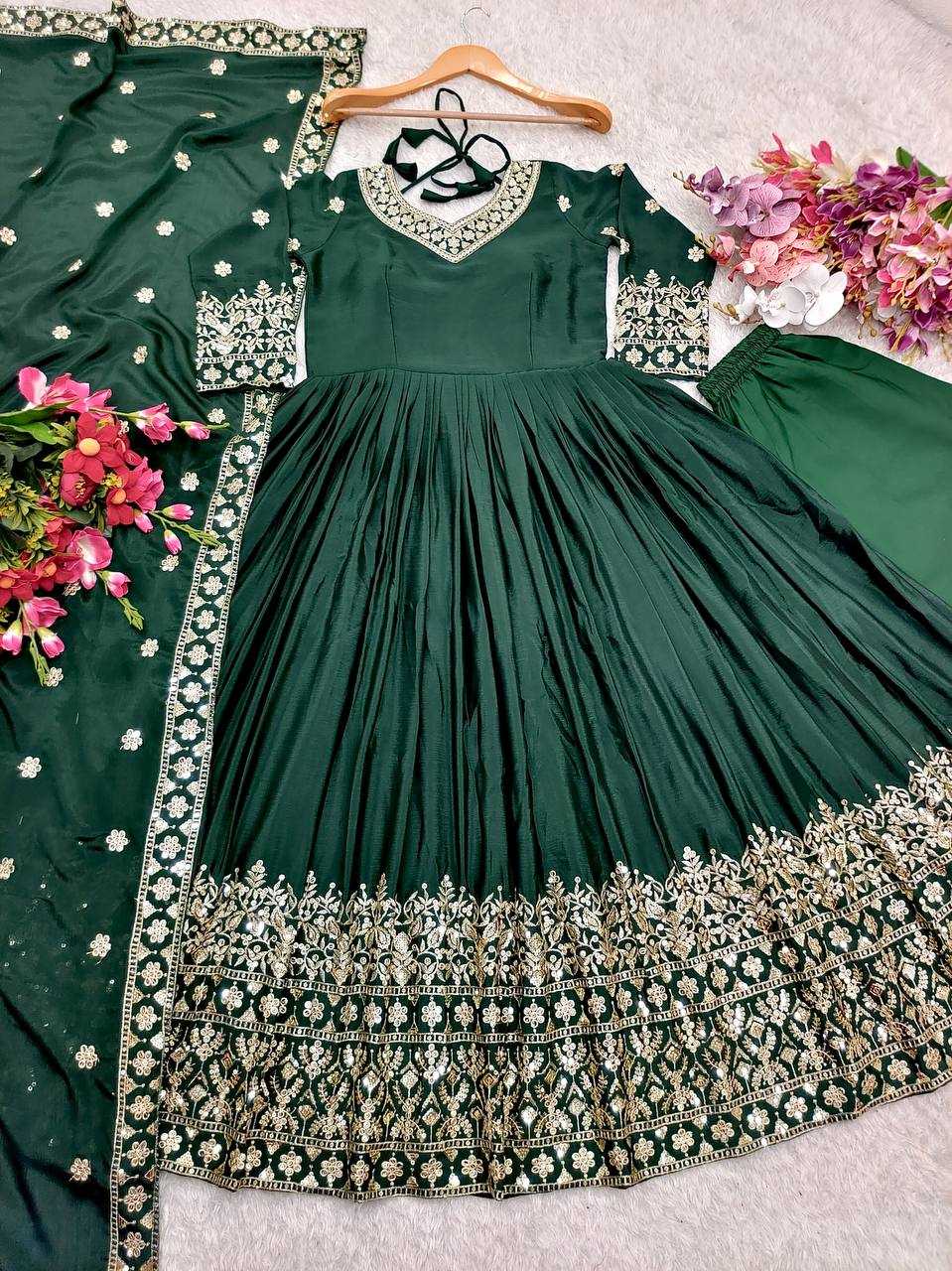 Ynf Chinon Silk KESH506 1155 Gowns Wedding Collections Festive Collections Wholesale Embroidery Gowns Silk Gowns Sequin Gowns Manufacturer