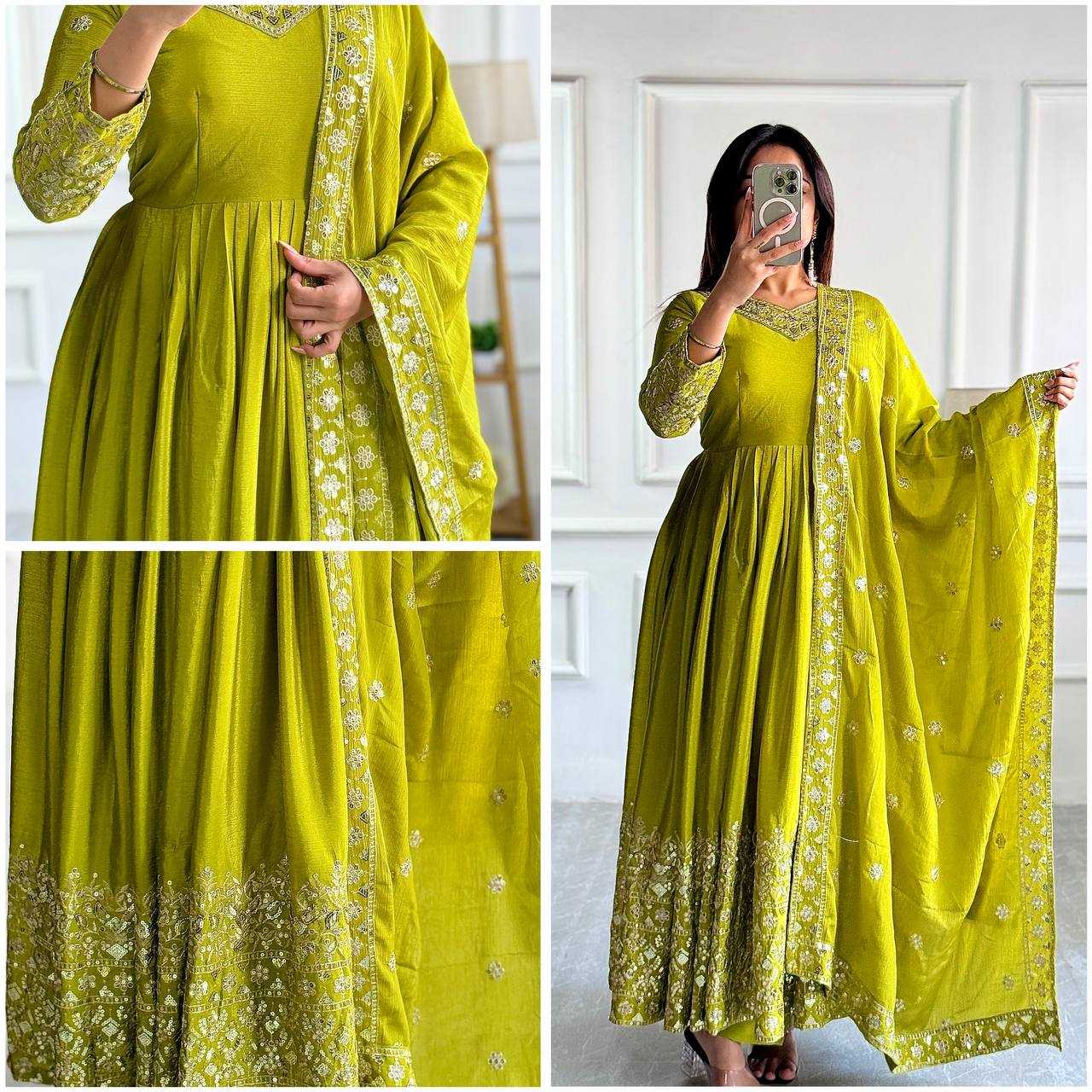 Ynf Chinon Silk KESH506 1155 Gowns Wedding Collections Festive Collections Wholesale Embroidery Gowns Silk Gowns Sequin Gowns Manufacturer