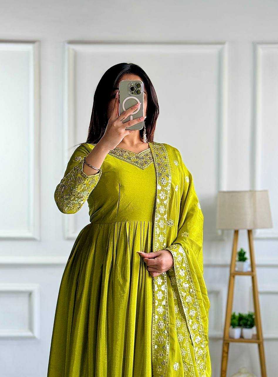 Ynf Chinon Silk KESH506 1155 Gowns Wedding Collections Festive Collections Wholesale Embroidery Gowns Silk Gowns Sequin Gowns Manufacturer