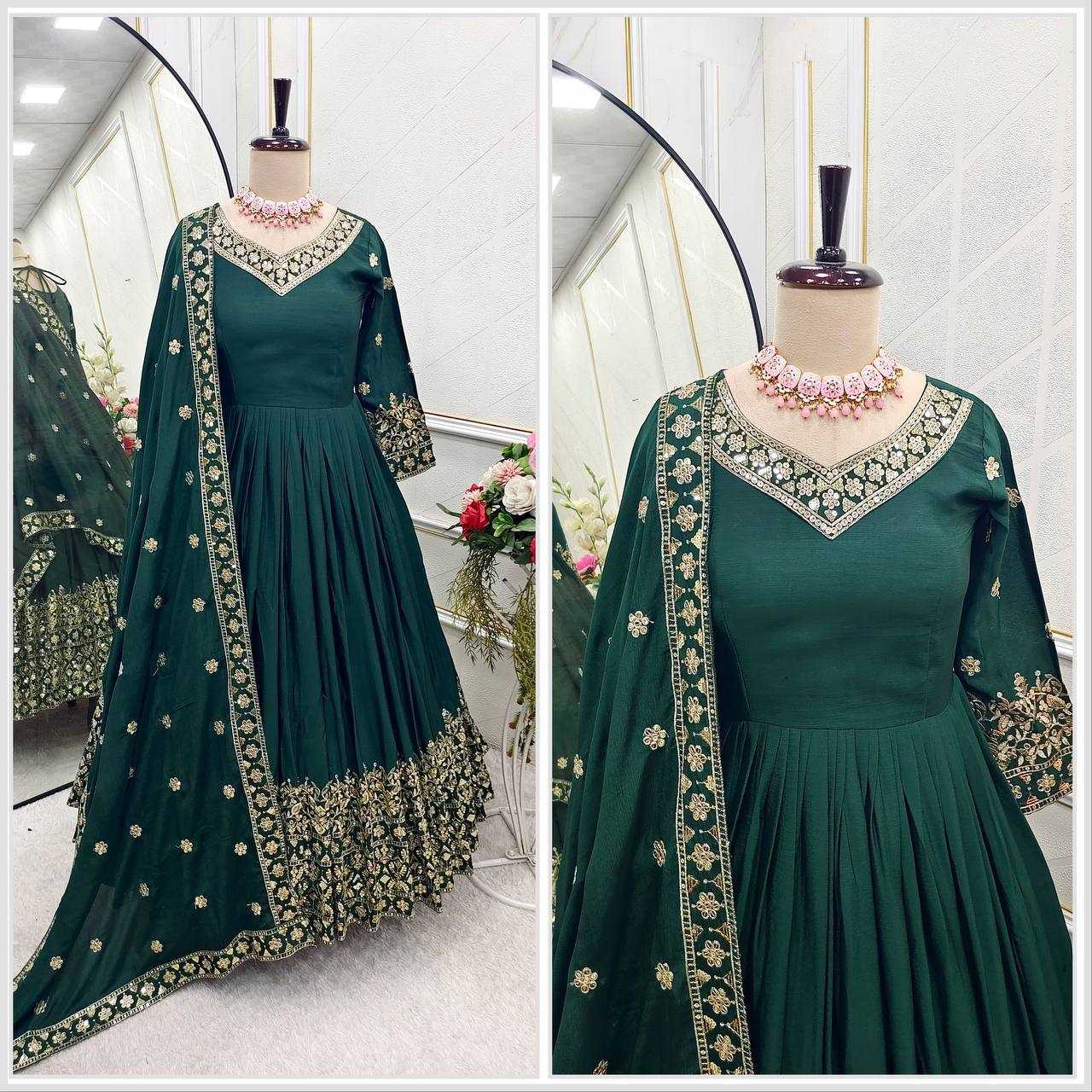Ynf Chinon Silk KESH506 1155 Gowns Wedding Collections Festive Collections Wholesale Embroidery Gowns Silk Gowns Sequin Gowns Manufacturer