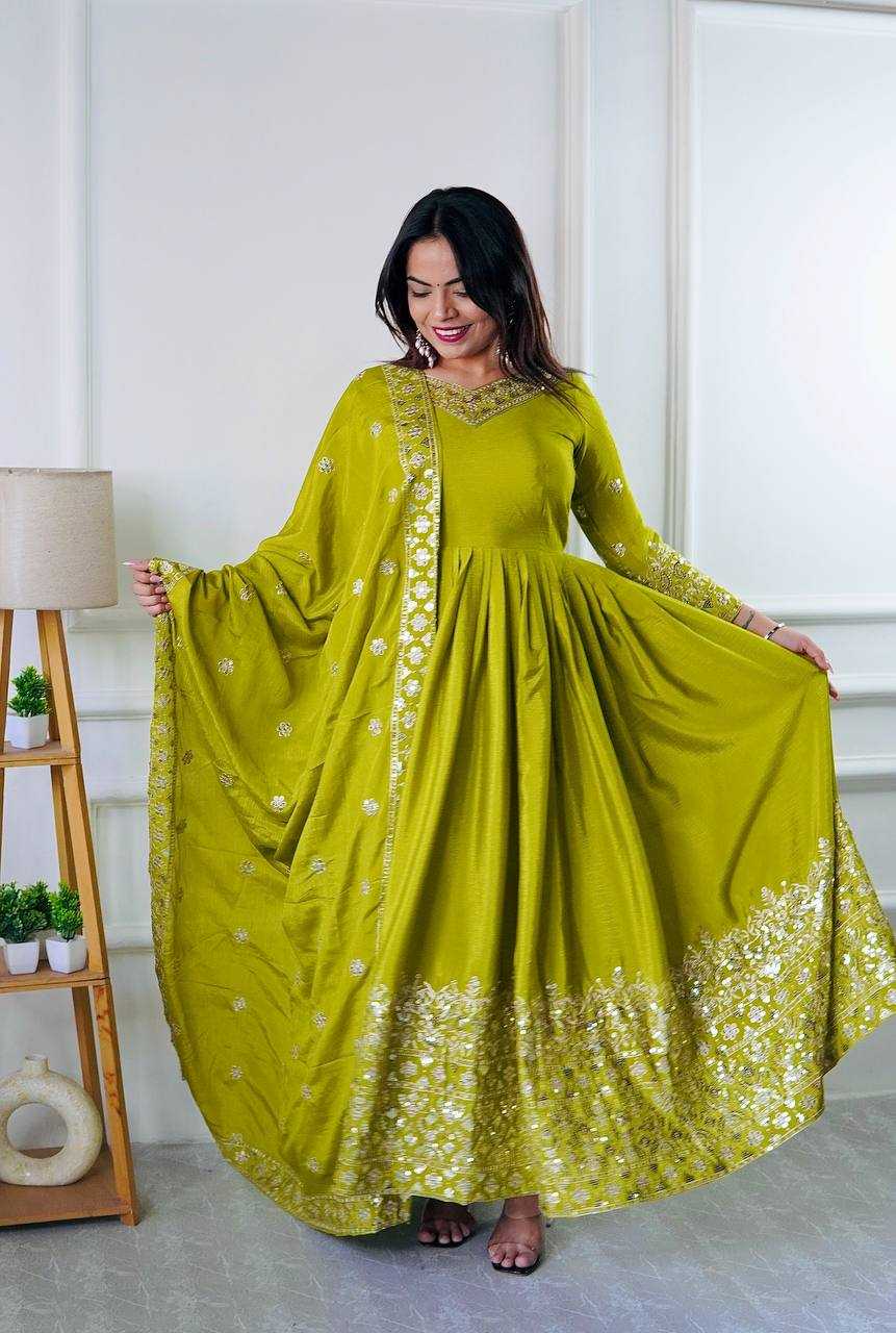Ynf Chinon Silk KESH506 1155 Gowns Wedding Collections Festive Collections Wholesale Embroidery Gowns Silk Gowns Sequin Gowns Manufacturer