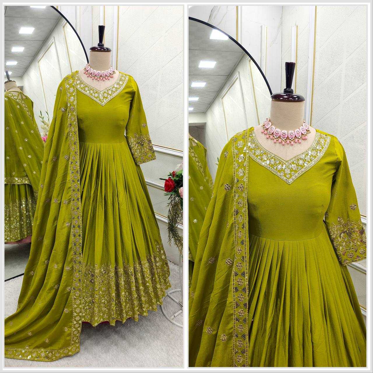 Ynf Chinon Silk KESH506 1155 Gowns Wedding Collections Festive Collections Wholesale Embroidery Gowns Silk Gowns Sequin Gowns Manufacturer