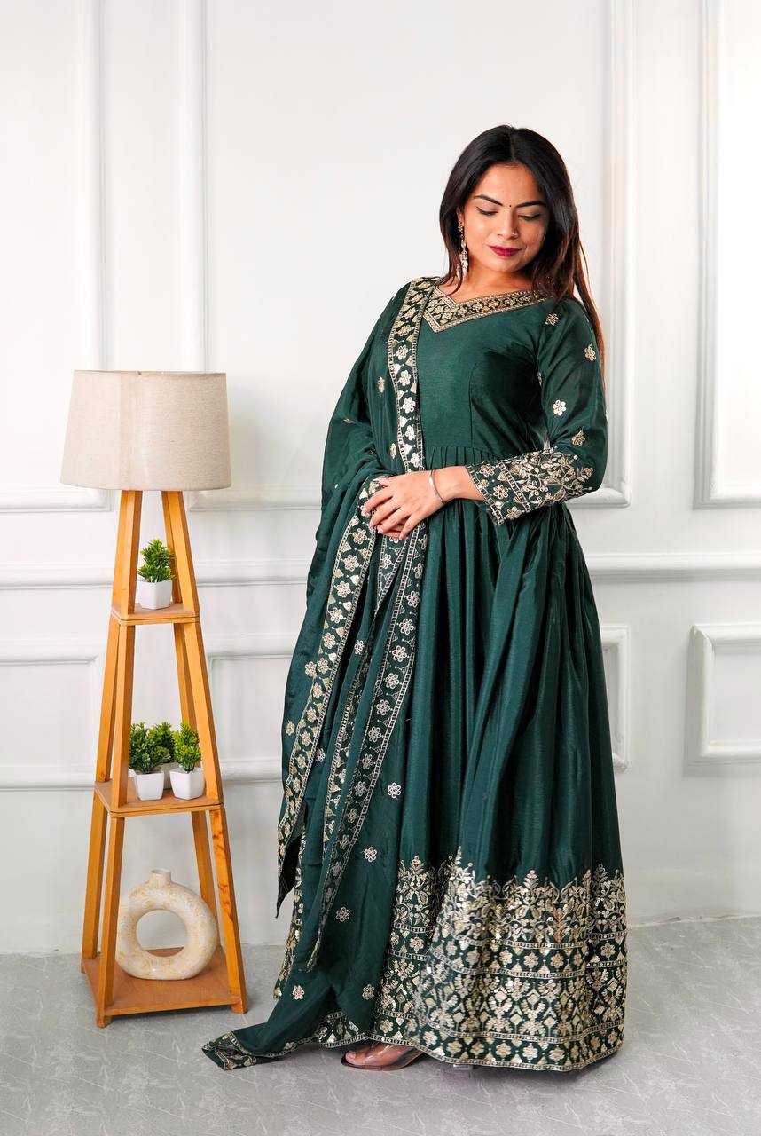 Ynf Chinon Silk KESH506 1155 Gowns Wedding Collections Festive Collections Wholesale Embroidery Gowns Silk Gowns Sequin Gowns Manufacturer