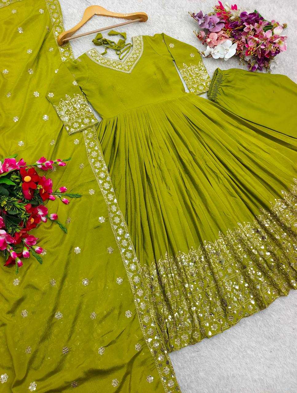 Ynf Chinon Silk KESH506 1155 Gowns Wedding Collections Festive Collections Wholesale Embroidery Gowns Silk Gowns Sequin Gowns Manufacturer