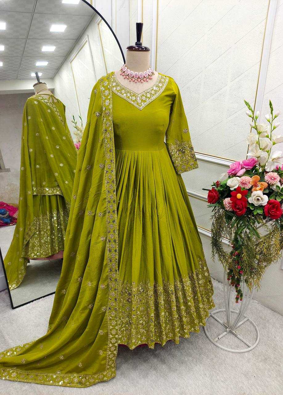 Ynf Chinon Silk KESH506 1155 Gowns Wedding Collections Festive Collections Wholesale Embroidery Gowns Silk Gowns Sequin Gowns Manufacturer