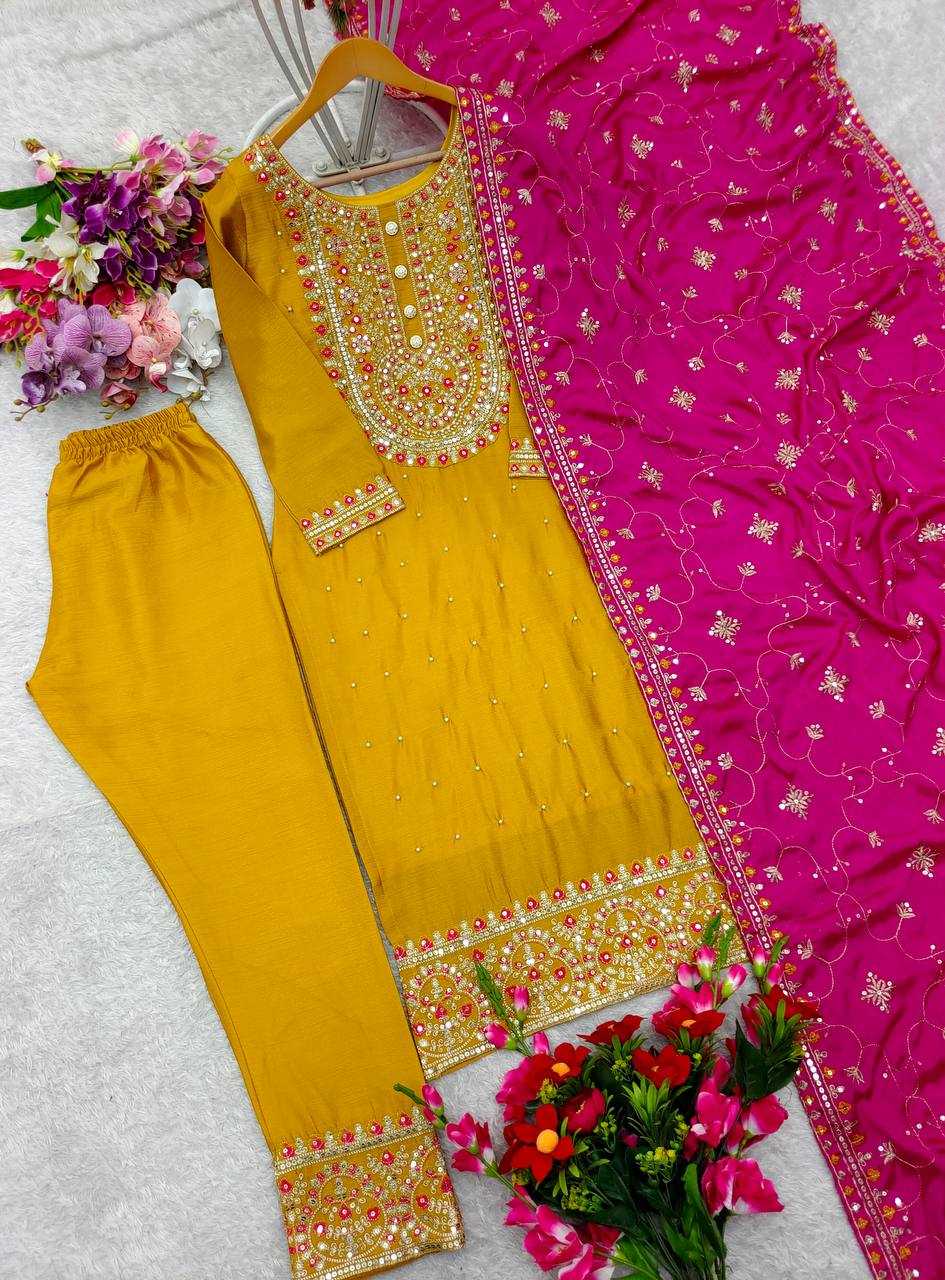Ynf Chinon Silk KESH506 116 Suits & Dresses Wedding Collections Festive Collections Wholesale Embroidery Suits Ladies Silk Suit Haldi Outfits Manufacturer