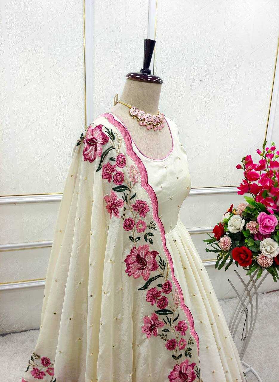 Ynf Chinon Silk KESH506 1187 Gowns Wholesale Fancy Gowns Embroidery Gowns Designer Gowns Manufacturer