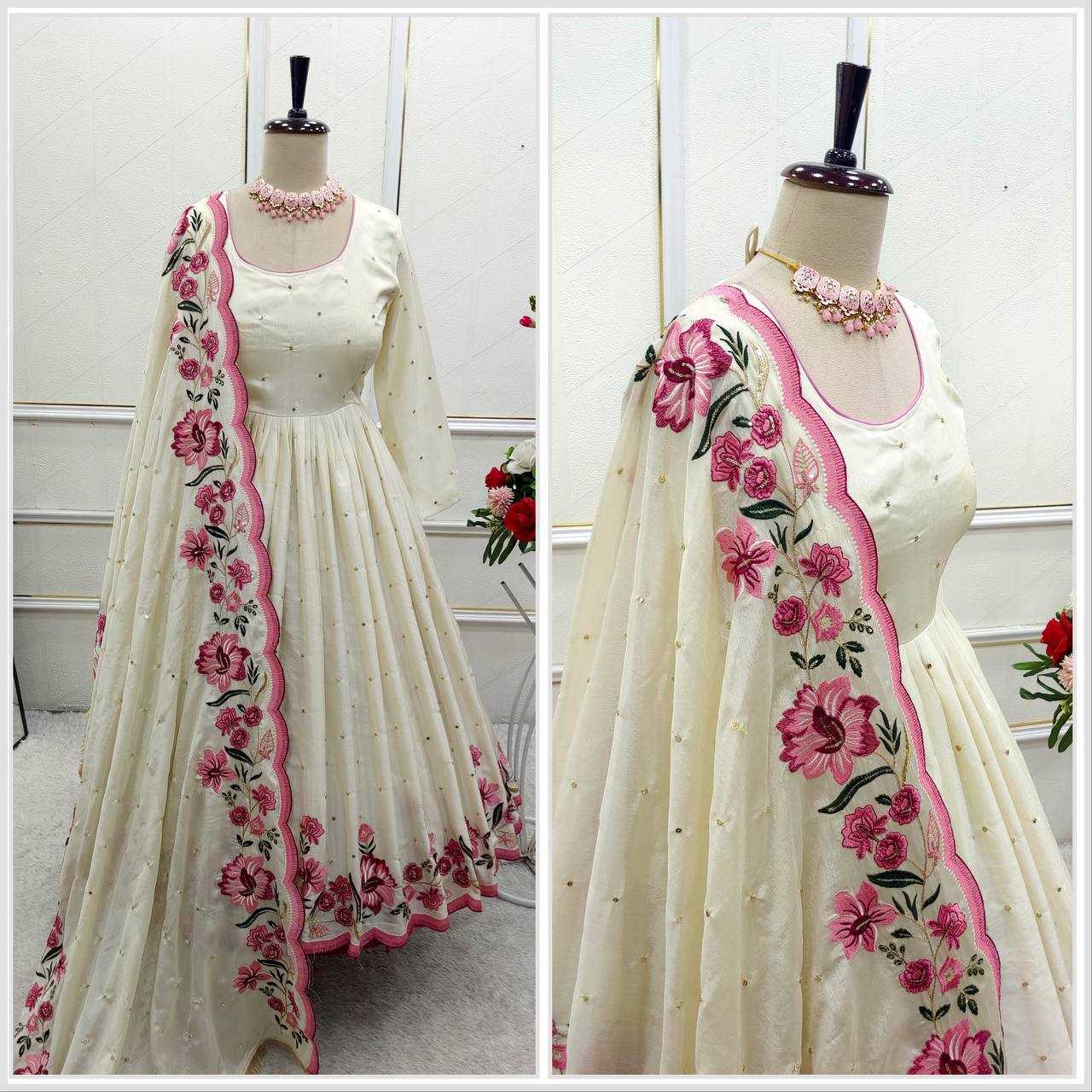 Ynf Chinon Silk KESH506 1187 Gowns Wholesale Fancy Gowns Embroidery Gowns Designer Gowns Manufacturer