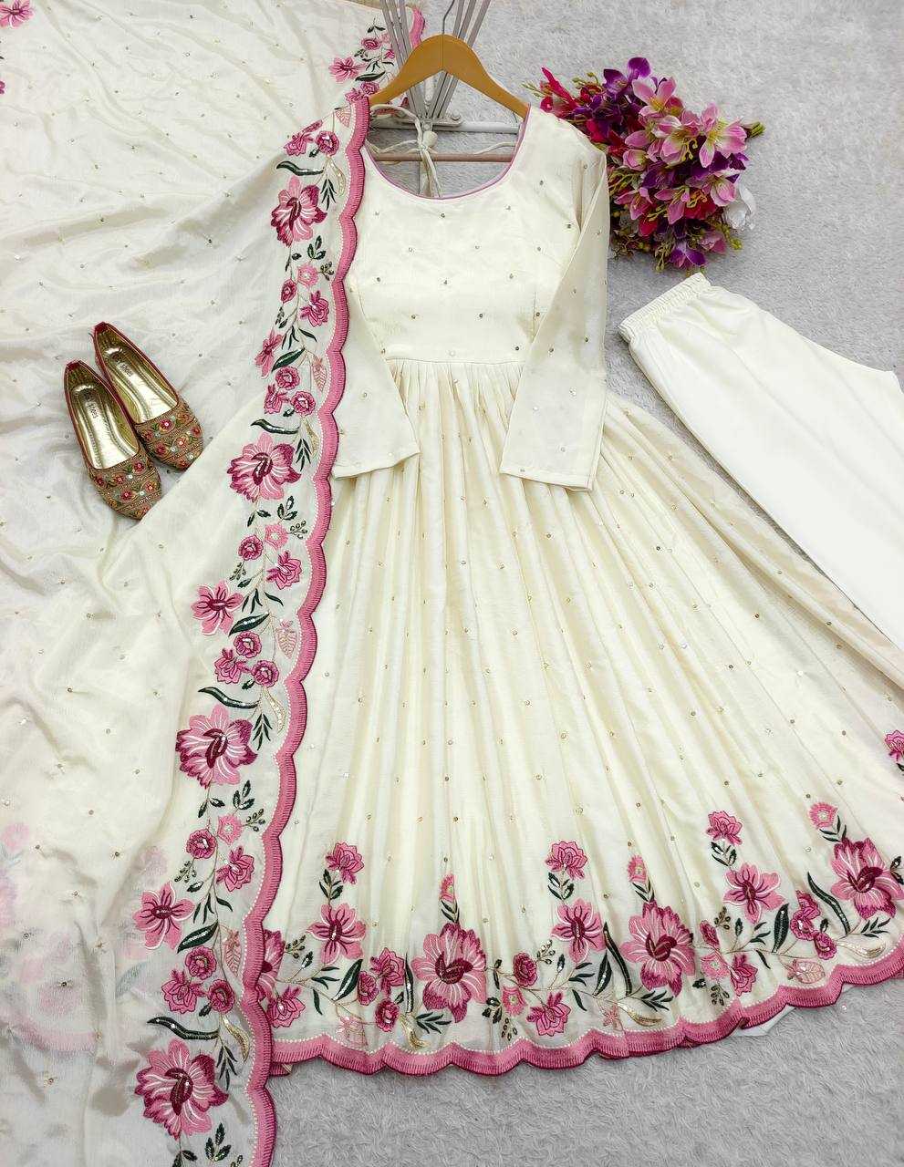 Ynf Chinon Silk KESH506 1187 Gowns Wholesale Fancy Gowns Embroidery Gowns Designer Gowns Manufacturer
